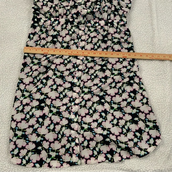 Banana Republic Dress Sz 16 Tall Floral Ruffle Pleated Neck Chiffon Feminine New - Picture 12 of 15